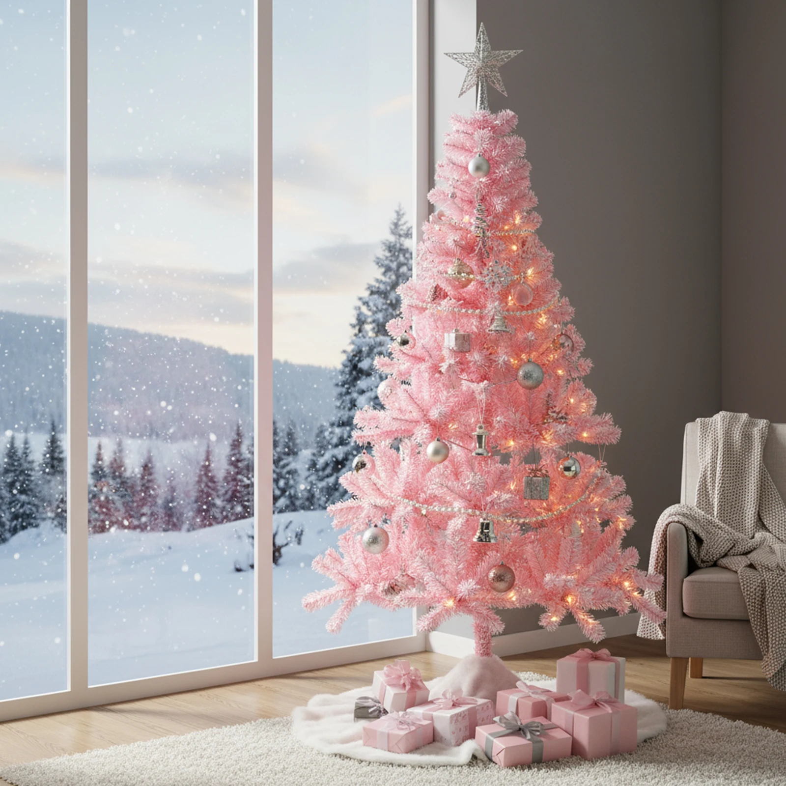 Flocked Christmas Tree with Metal Stand Realistic Spruce Artificial Pine