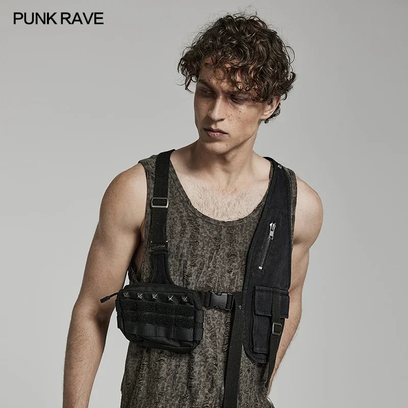 PUNK RAVE Men's Doomsday Punk Asymmetric Shape Vest Design Sense
