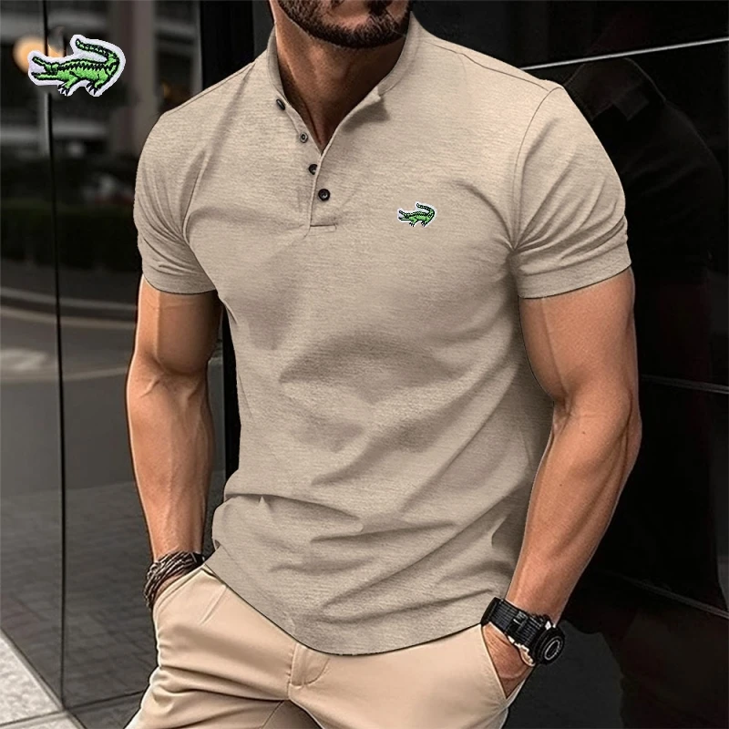 

Embroidery brand Henry neck short sleeved polo shirt summer men's fashionable business casual breathable comfortable T-shirt