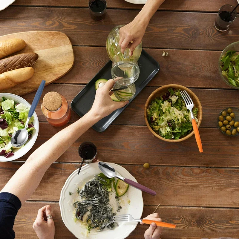 3Pcs Stainless Steel Cutlery Set Polishing Fork Spoon Set Silicone Handle Western Tableware Fork Tea Spoon Kitchen Dinnerware