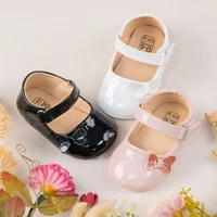 KIDSUN Baby Shoes Newborn Girl Princess PU Toddler Shoes Bow Decor Rubber Sole Anti-Slip First Walker Shoes 0-18M 1