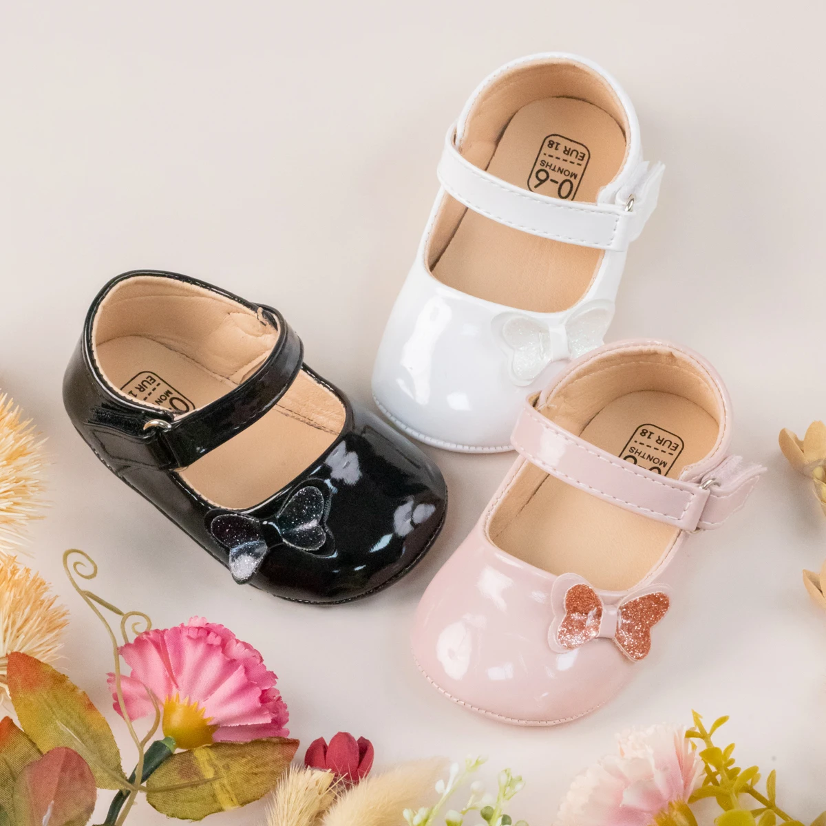 KIDSUN-zapatos de bebé de PU para niña recién nacida, zapatos de decoración con lazo, suela de goma antideslizante, pasos, 0-18M - AliExpress