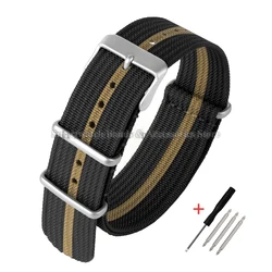 Braid Striped Nylon Watch Straps - Universal Replacement Bands - 18mm (Black Gold)