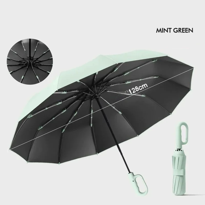 12-bone Ring Buckle Umbrella Forward Fully Automatic Portable Wind-resistant Dual-purpose Folding Rain