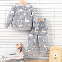 Baby Boys Autumn/Winter Plush Night Fluorescent Home Fur Baby Warm Pajama Set Fashionable and Comfortable Child Accessories 2