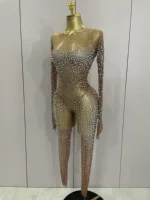 Luxury Sparkly Rhinestones Sexy Mesh See Through Bodycon Jumpsuit Women Birthday Gown Women Bar Nightclub Dancer Stage Outfit - Image 2