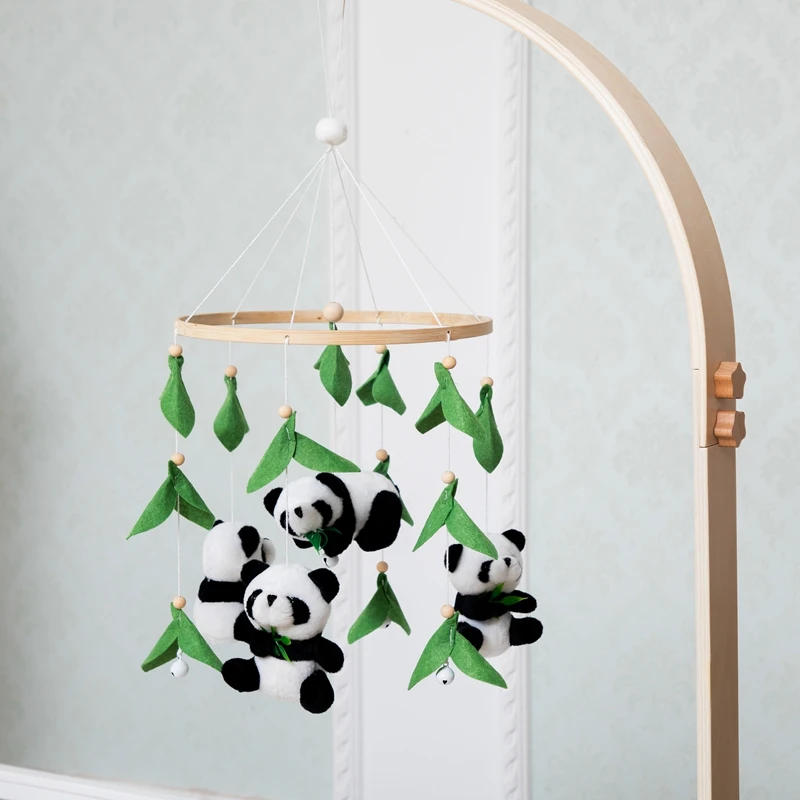 Newborn Panda Bamboo Leaf Bed Bell Toys 0-12 Months for Baby Crib Bed Wood Bell Mobile Toddler Carousel Cot Kid Musical Toy Gift