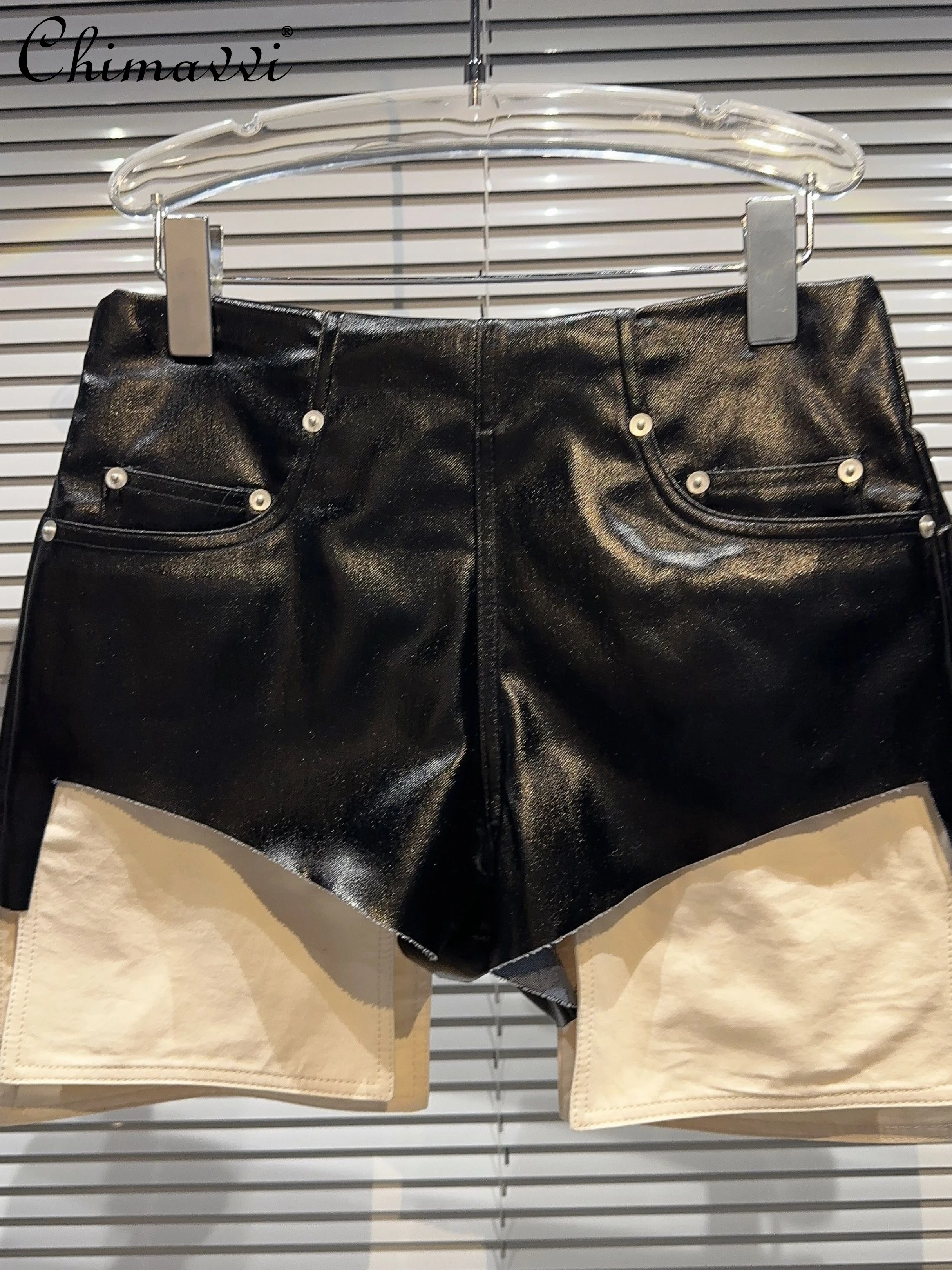 

Women's Autumn Clothes New Streetwear Pocket Leak Design Shorts Slim-fit Sexy Hot Girl PU Leather Three-Point Short Hot Pants