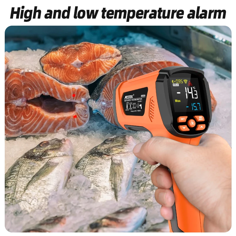 High-Temperature Digital Infrared Thermometer with Color LCD and Light Alarm