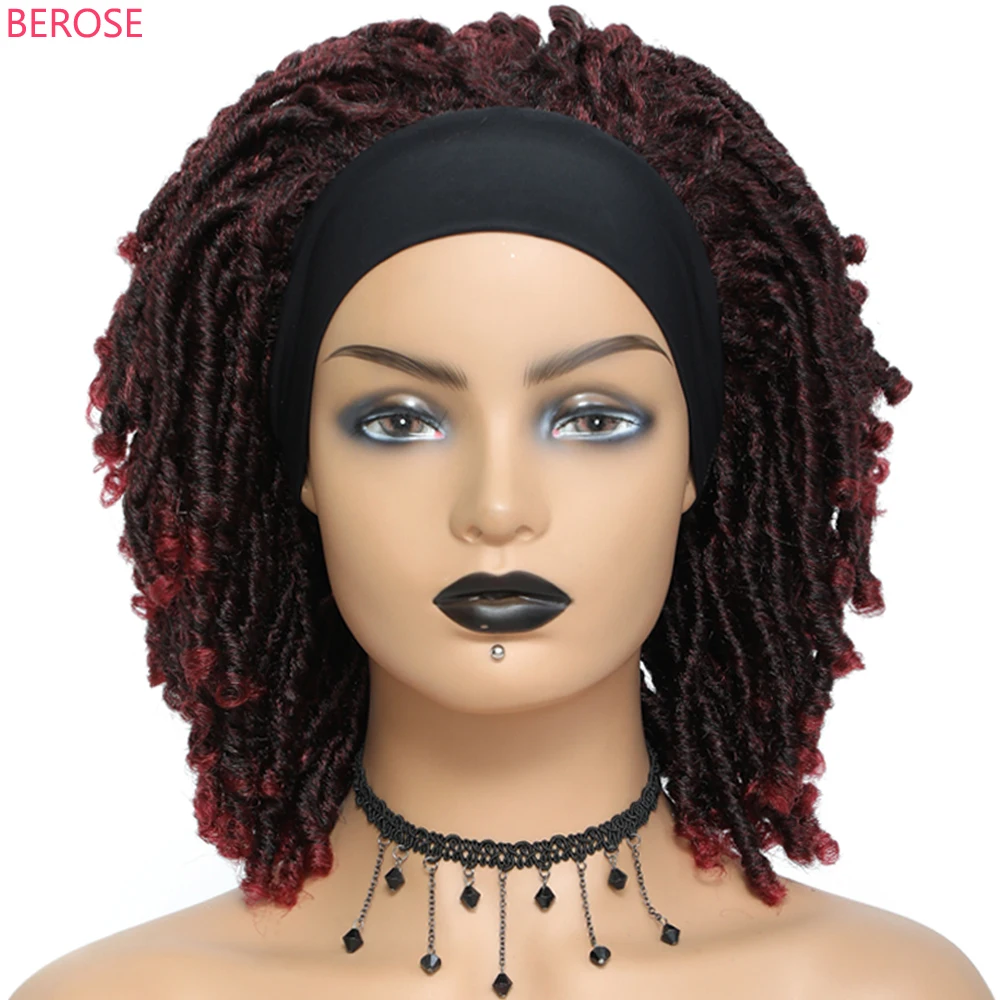 

Ombre 1B Burgundy Blonde Short Headband Wigs For Women Glueless Soft Synthetic Hair Wig with Headband Heat Resistant Breathable