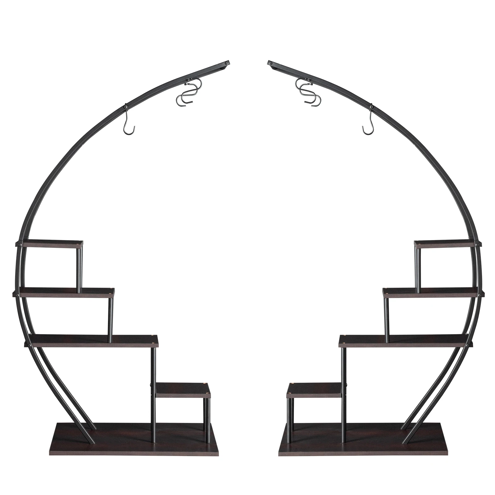 Artisasset 2pcs 5 Layers Semicircle Iron Wood Suitable For Garden Balcony Patio Lawn Home Decoration Plant Stand Flower Pot Stan