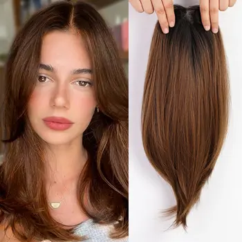 Topper per capelli umani da donna con frangia centrale con base in pizzo | 9x14 cm 14 pollici possono essere arricciati e in stile