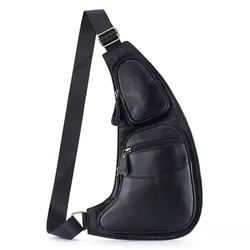Men's Genuine Leather Sling Backpack - Casual Retro Crossbody Messenger Bag (Black)