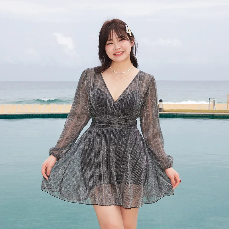 

2023 Plus Size One Piece Swimwear Women Swimming Costume Swimsuit with Skirt Black Bathing Suit Swimdress 5XL Swim Clothing