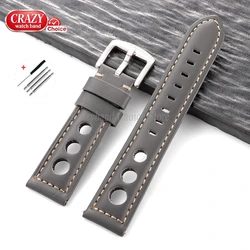Vintage Brown Cowhide Leather Watch Strap with Pin Buckle - Unisex Wrist Band - 26mm (Grey)