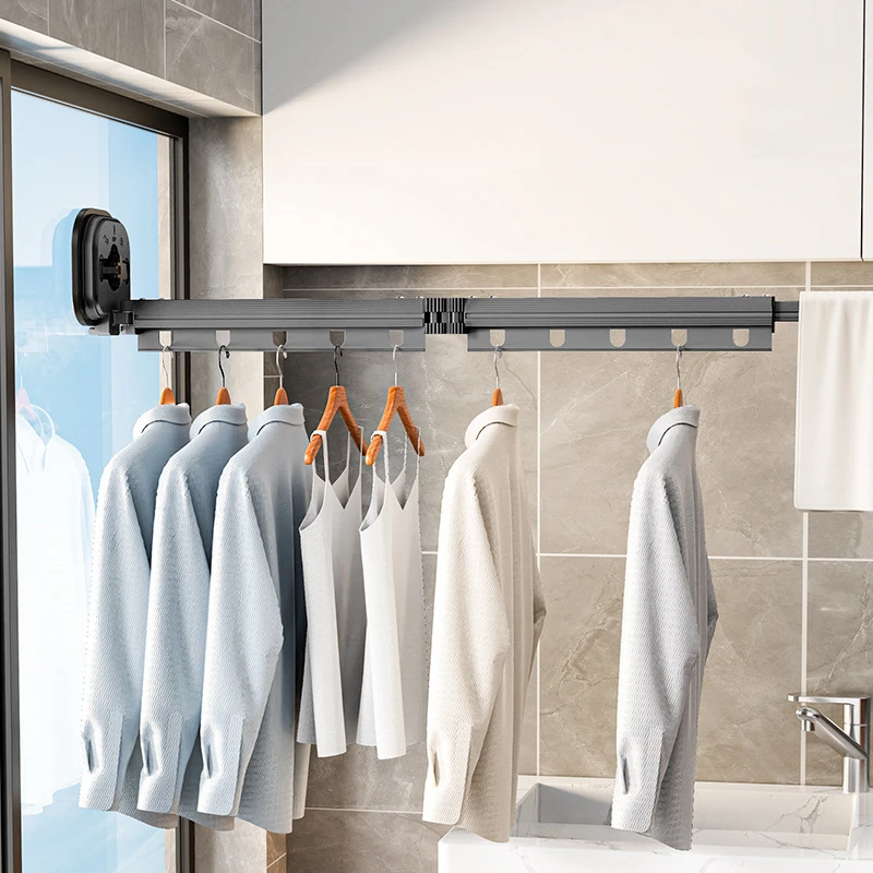 Suction Cup Retractable Cloth Drying Rack Household Wall Mount Laundry Drying Ra