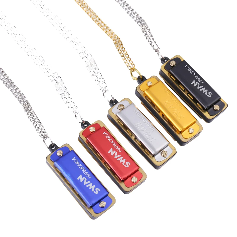 4-Holes-8-Tones-Mini-Harmonica-Metal-Chain-Necklace-Style-High-Quality ...
