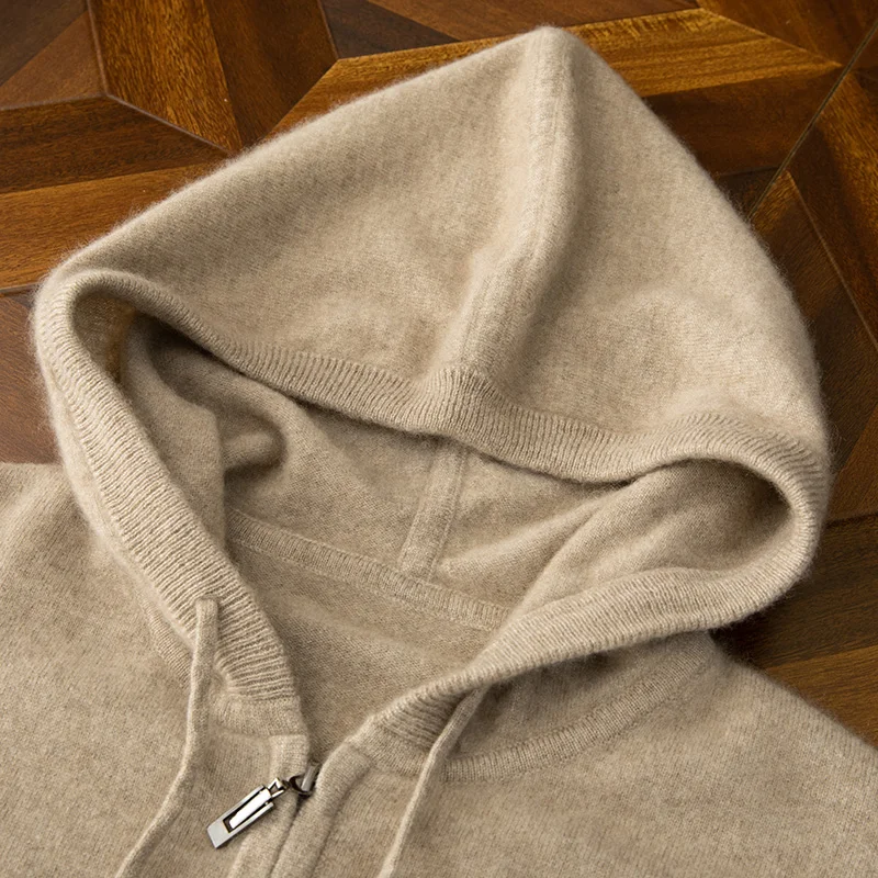 Autumn Winter Cashmere Sweater Hooded Zipper Pullover Knitted Sweater