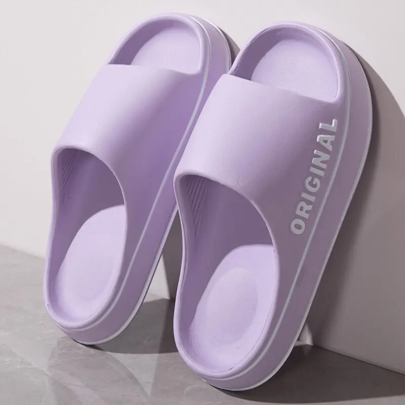 Feslishoet Women Letter Slippers Beach Slides Solid Color Mens Thick Sole Indoor Bathroom Anti Slip Shoes Summer Couple Sandals — view 5