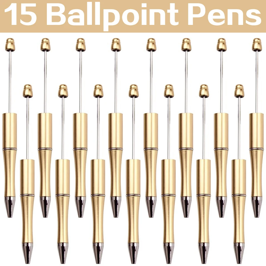 15Pieces Gold Beaded Ballpoint Pen Pens Gift for Writing Beadable Pens Beadable Pen DIY Gift for Student Office Supplies