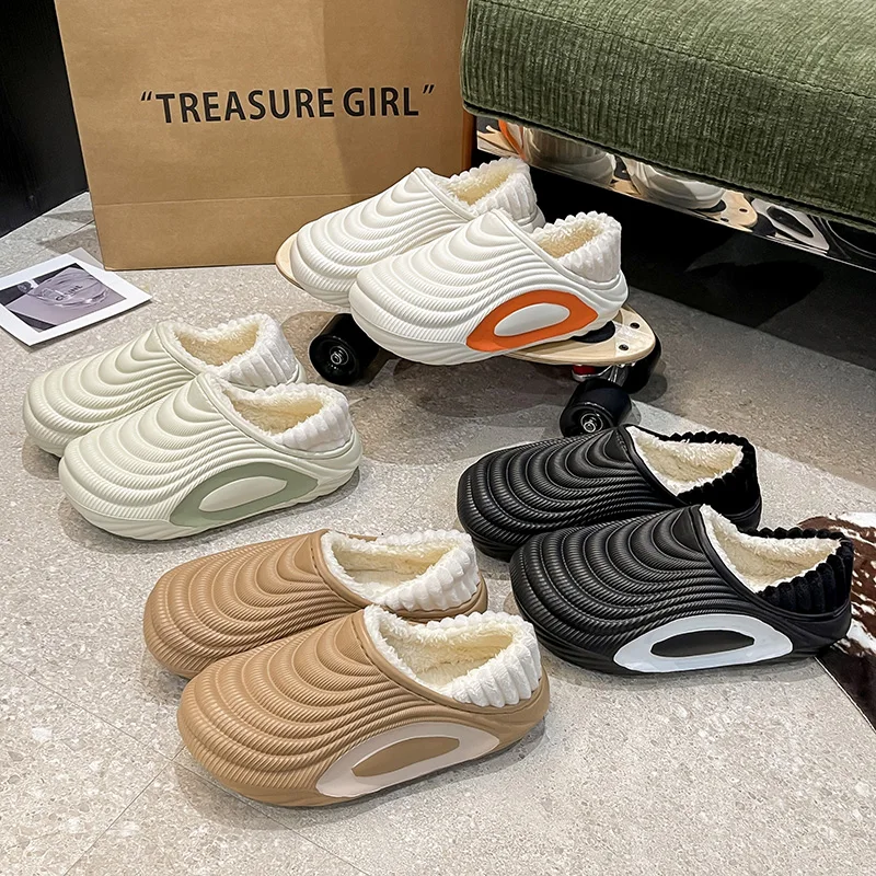 New Winter Men Women Warm Cotton Slippers Plush Flats Outdoor Indoor House Warm Shoes Male Non-slip Home Bedroom Cotton Slippes