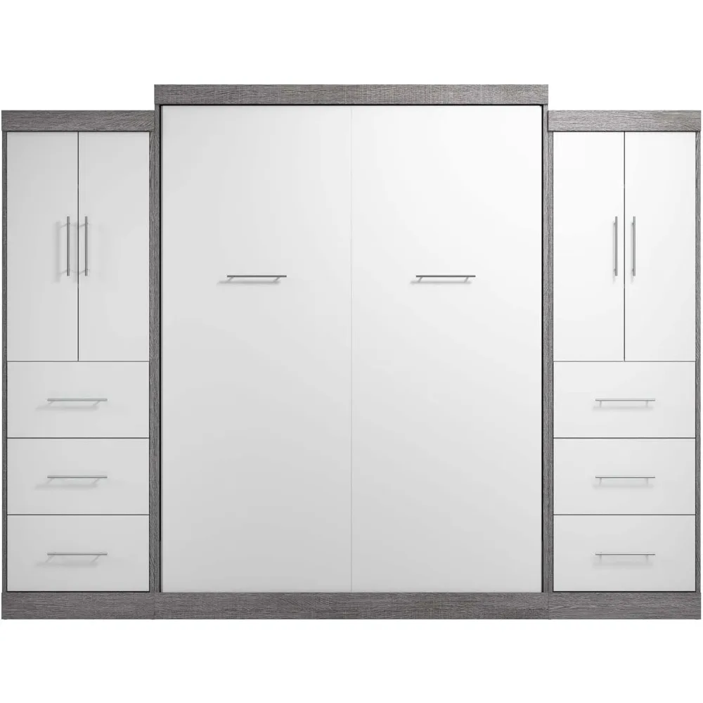 Nebula Queen Murphy Bed with 2 Wardrobes (115W) in Bark Gray, Sleeping Arrangement and Closet Organizers for Multipurpose 4