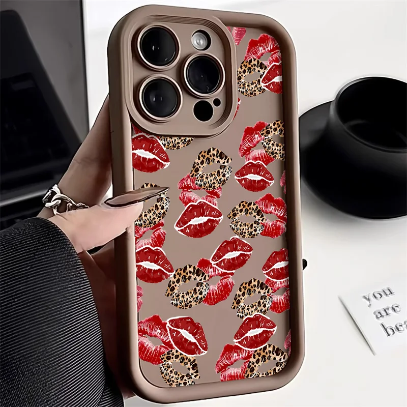 Stylish Black and Red Kiss Print Soft Silicone Phone Case