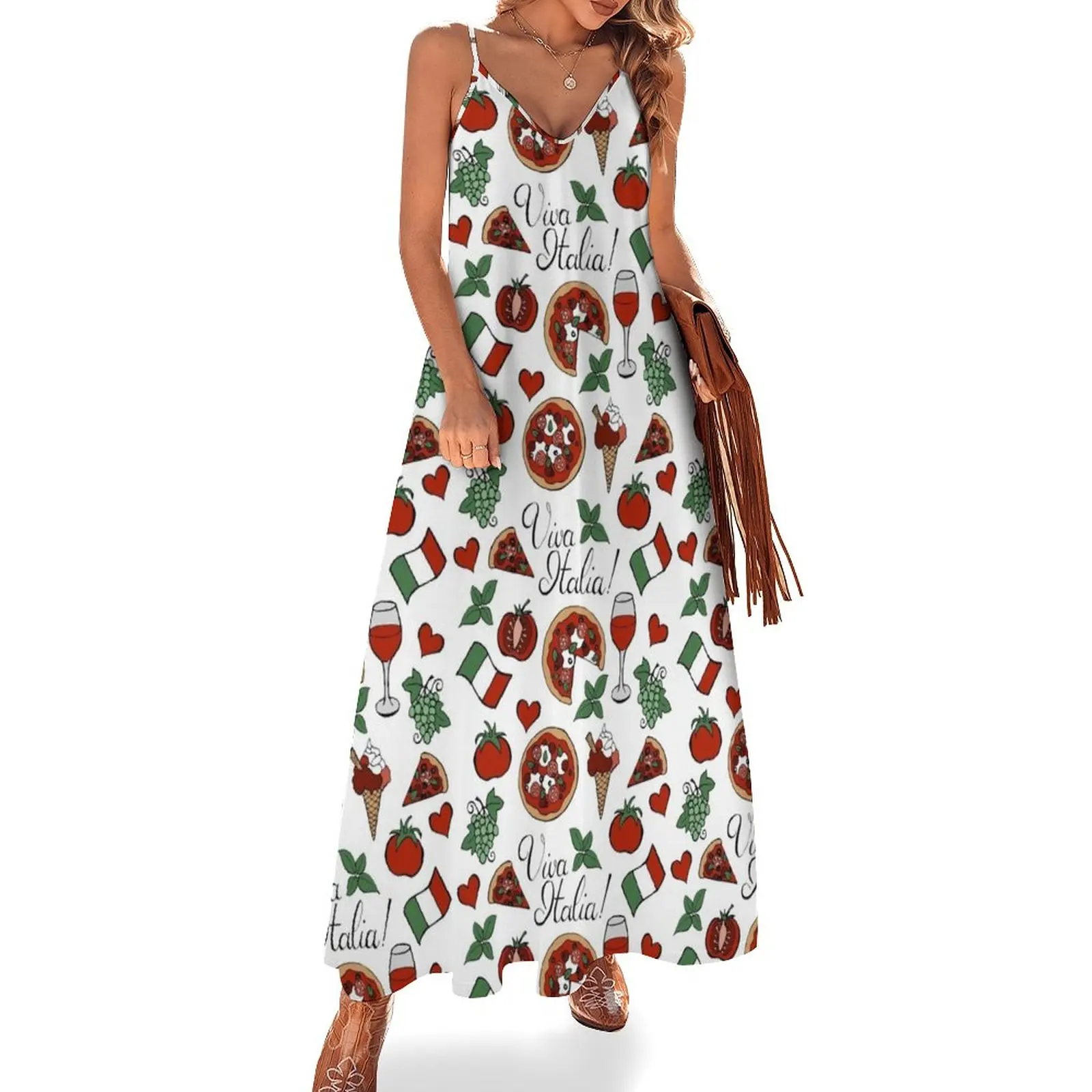 

New Viva Italia Pattern Sleeveless Dress womans clothing elegant chic women dresses promotion dress women elegant luxury