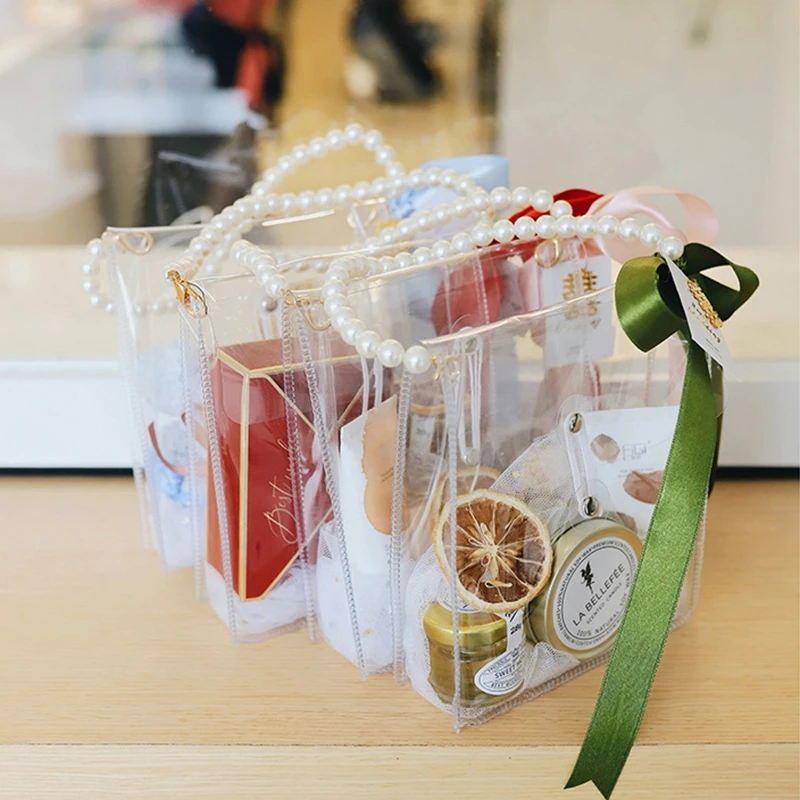 1pc Bow Decor Clear Gift Bag