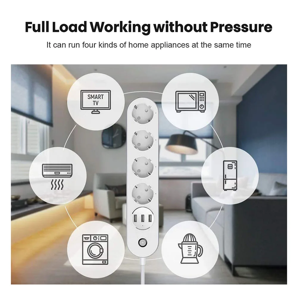 WiFi Smart Power Strip 4 Outlets 3 USB Ports Smart WiFi Power Strip Socket Remote Control WorksAlexa Google Assistant