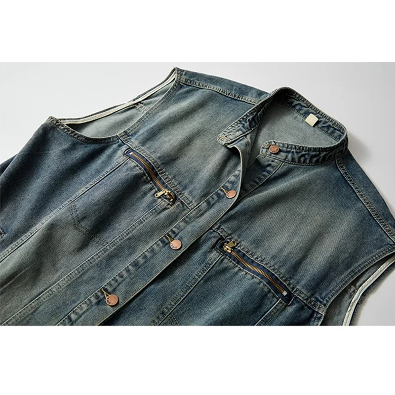 New Mens  Women's Denim Vests Casual Fashion Faux Old Stand-up Collar Button Denim Sleeveless Tops Vests