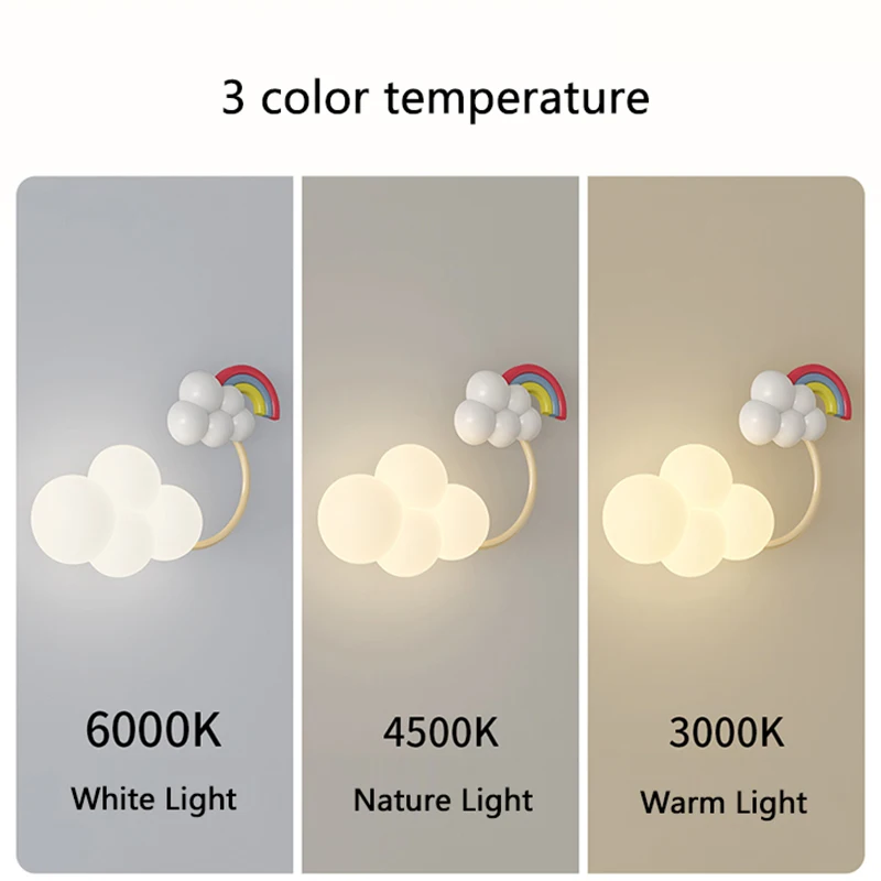 Children Bedroom Bedside Wall Lamp Cartoon Airplane Lights PE Lampshade Star Rainbow Kite Hot Air Balloon Cloud Night Light