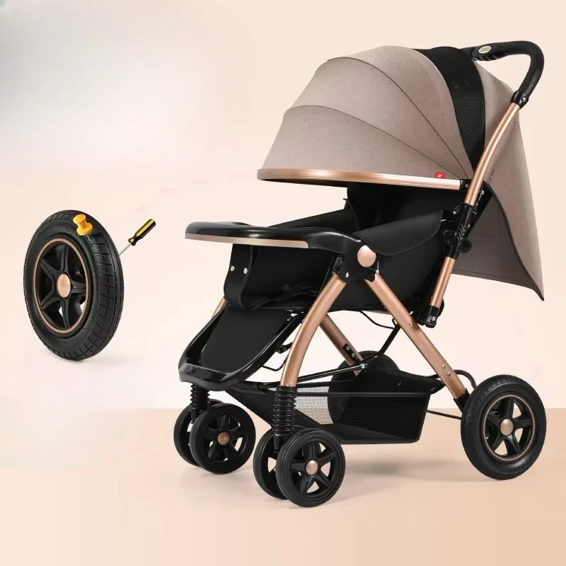 High Landscape Baby Stroller Four-Wheel Shock Absorbing Pushchair Convertible Sit-and-Lie Dual-Direction Foldable Stroller