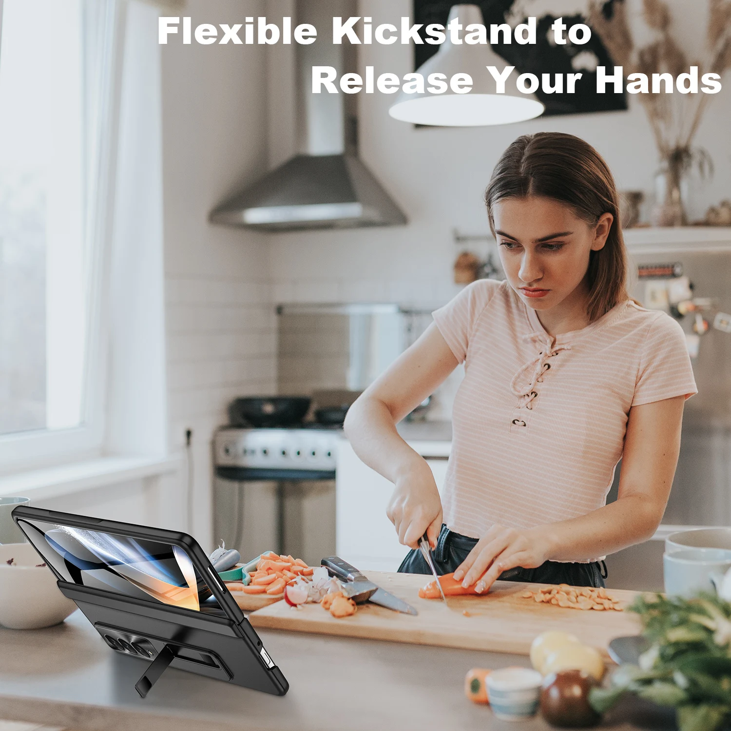 Slim Case For Samsung Galaxy Z Fold 4 Hinge Protection Shockproof Leather Case With Kickstand HD Tempered Film Screen Protector