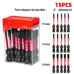 Enhanced 15 - Piece Safety Torx Screwdriver Bit Set - Industrial - Grade S2 Alloy Steel, Strong Magnetic Design, Wear - Resistant and High Torque for Enhanced Durability - Essential Tool for Furniture Installation, Maintenance, Construction, and More (15