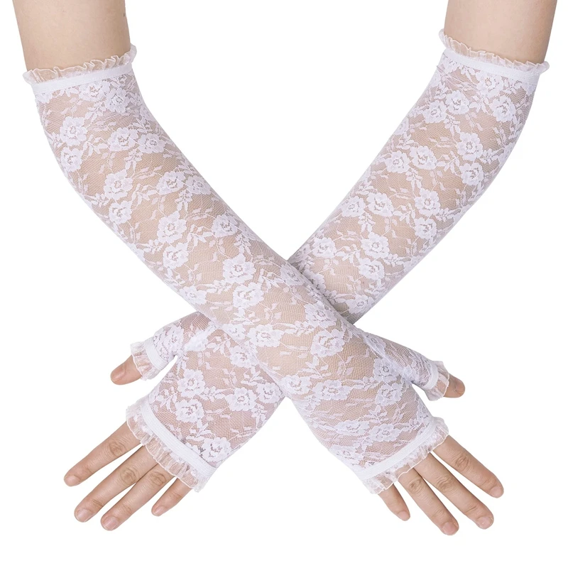 Black And White Long lace Gloves Cheap Bride Gloves For Bride Fingerless Guantes lace gloves,wedding dress gloves
