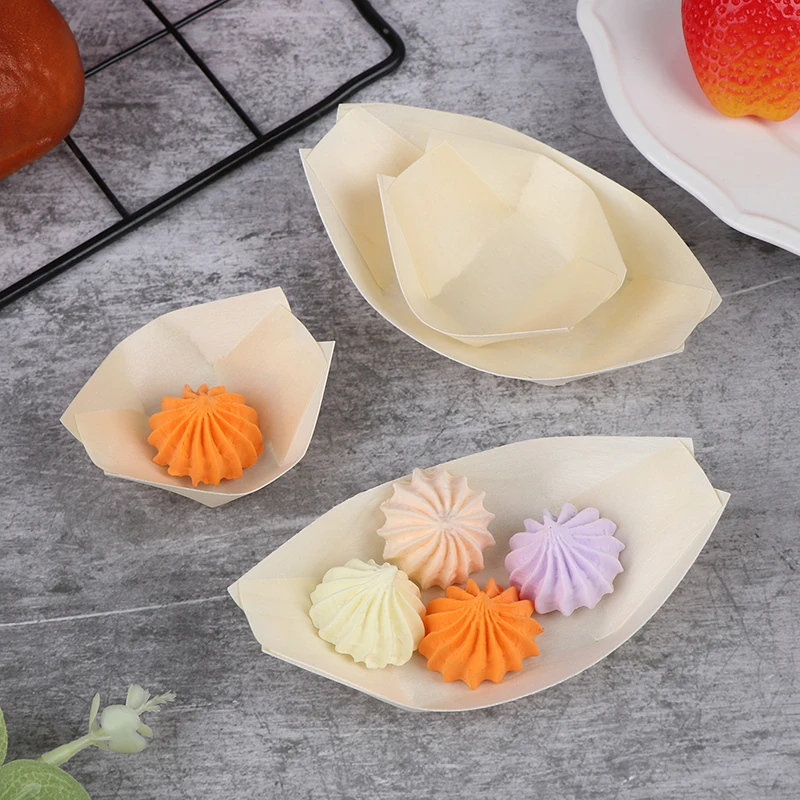 50Pcs 일회용 나무 스시 보트 접시 천연 나무 서빙 트레이 샐러드 디저트 음식 서빙 그릇 식기