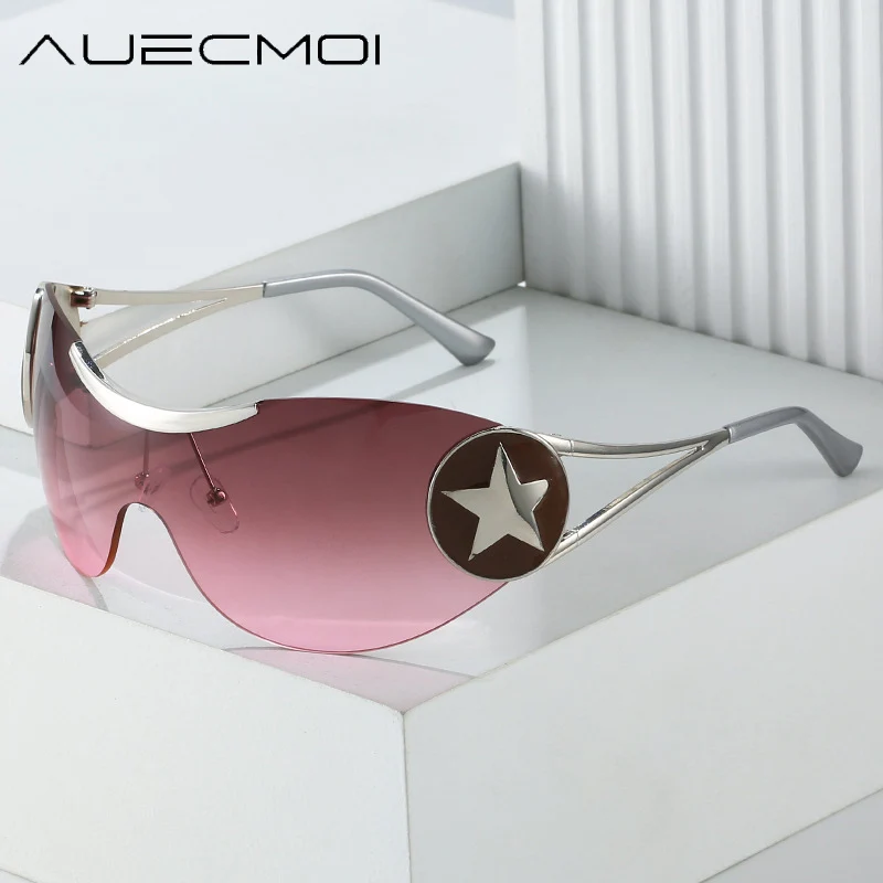 

Fashion Brand Designer Y2K Rimless Sunglasses Women For Men 2023 New Trend Sun Glasses Luxury Vintage Punk Metal Star Big Goggle