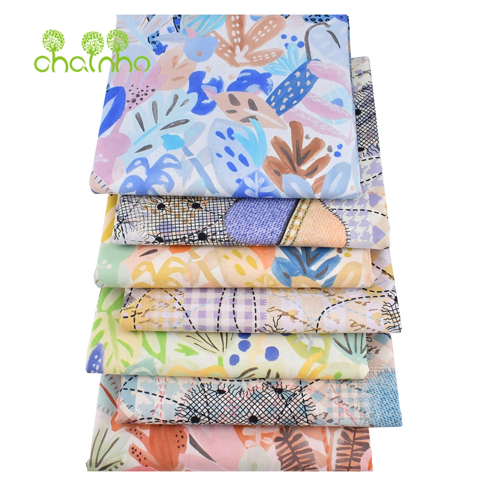 Chainho,Printed Plain Weave Poplin Cotton Fabric,DIY Sewing Quilting Material,Patchwork Cloth,Floral Series,3 Sizes,15PC206