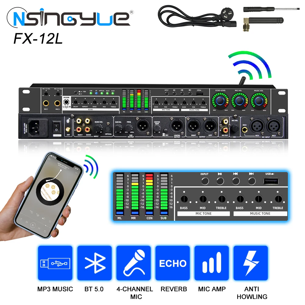 ProfessionalFX12KaraokeDigitalAudioEffectProcessorBluetooth