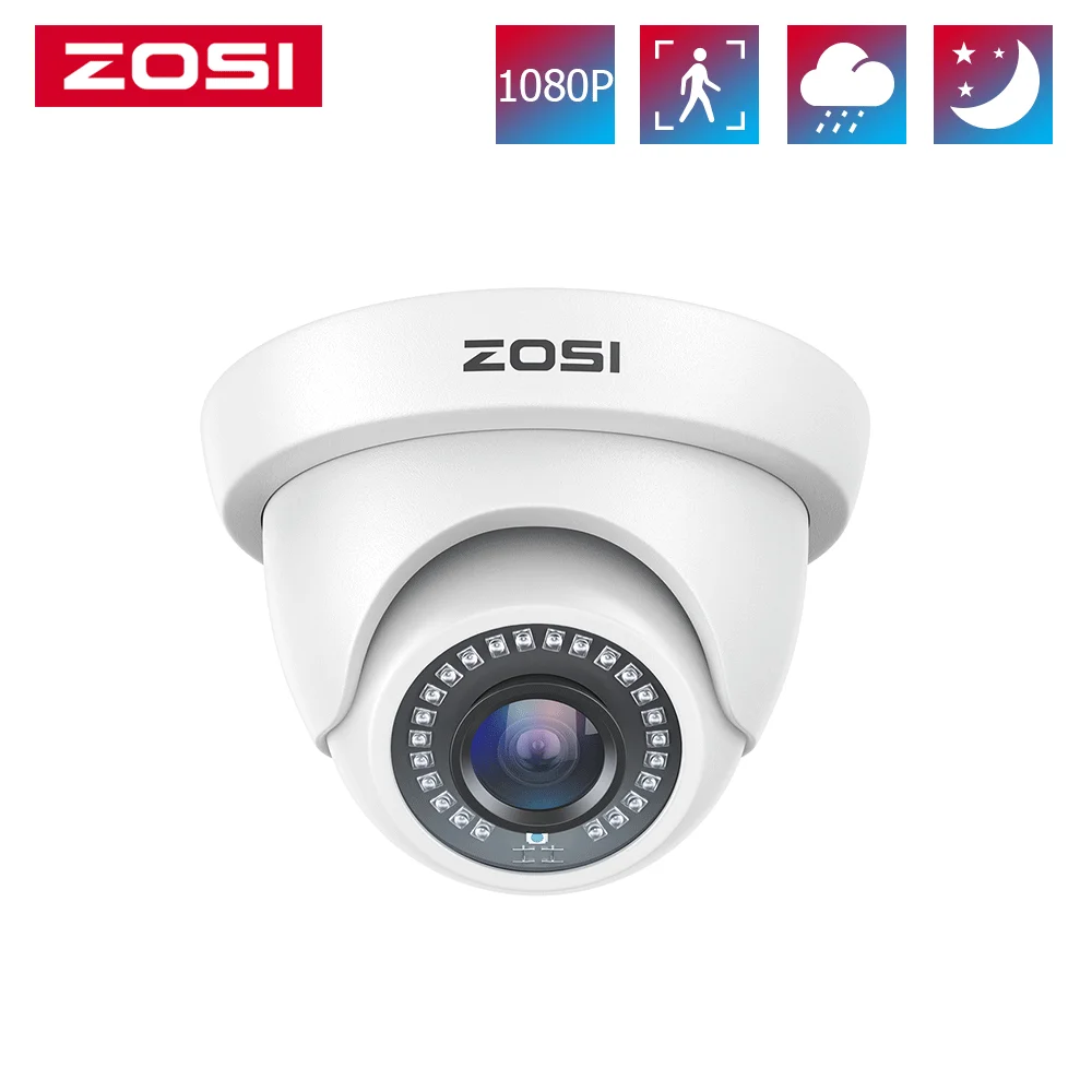 ZOSI 2.0MP HD 1080P 1920TVL hybrydowy 4-in-1 TVI CVI AHD 960H CVBS kamera kopułkowa CCTV kryty odkryty dla domu CCTV System DVR