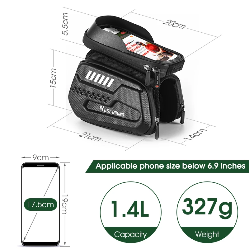 WEST BIKING 3 In 1 Bicycle Top Tube Bag Touch Screen Bike Phone Bag EVA Waterproof Reflective Cycling Frame Bag Bike Accessories