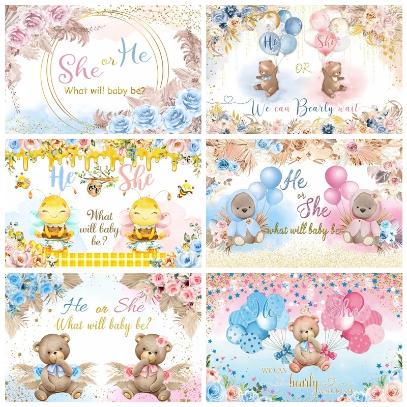 

Gender Reveal Backdrop He or She Newborn Baby Shower Boy Or Girl Background Gender Reveal Party Banner Decor Photo Studio Props