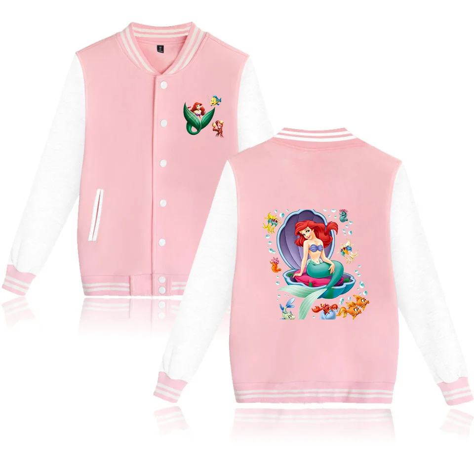 Disney The Little Mermaid Varsity Baseball Bomber Jacket Uomo Donna Hip Hop Harajuku Giacche Bambini Ragazzi Ragazze Cappotti Singoli