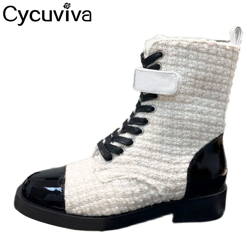 

Autumn Luxury Brand Knitted Ankle Boots For Women Lace Up Real Leather Casual Short Boots Winter Shoes Low Heel Sock Boots Women