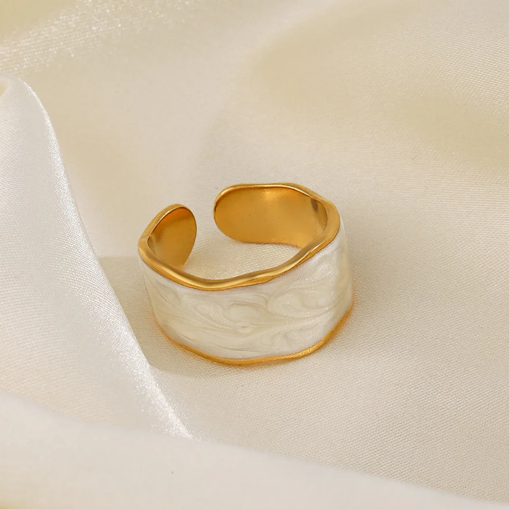 ANENJERY 316L Stainless Steel Gold Color Drip Ring for Women French Vintage Adjustable Ring Party Jewelry Accessory