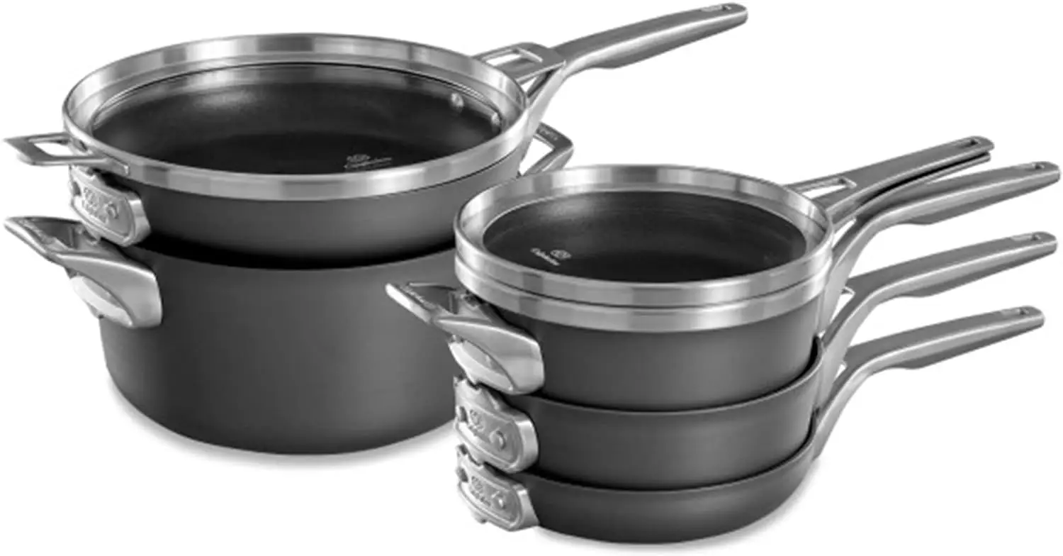 

Calphalon Premier Space-Saving Stackable 8 Piece Pot and Pans Set, Hard-Anodized Nonstick Cookware w/MineralShield