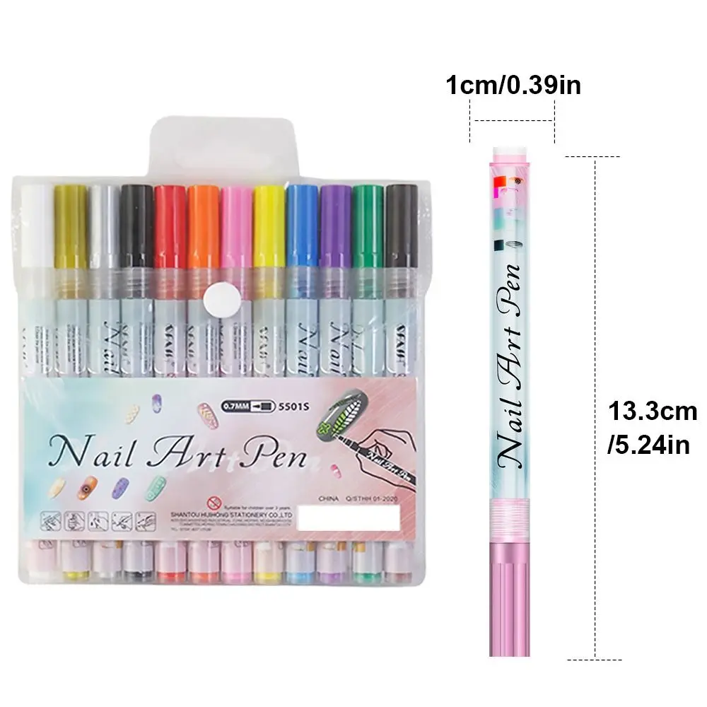 DIY 12 Colors Nail Art Graffiti Pen Set 0.7mm Quick Dry Painting Marker Pen Waterproof Dotting Liner