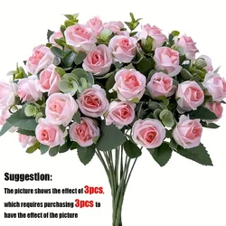Elegant Silk Peony and Rose Bouquet with Eucalyptus Leaves - White Artificial Flowers (Pink)