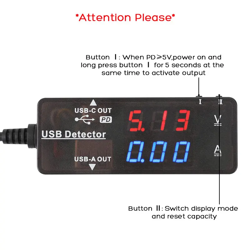 USB-A USB-C Multimeter Dual USB Ports PD QC 2.0 3.0 with Color LED Display Battery Charger Monitor for Phone Laptop Solar Panel